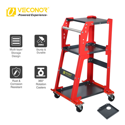 3x Tier Rolling Tool Cart 440 LBS Capacity Tiered Storage Tool Cabinet for Car Fuel Injector Cleaner & Tester Cleaning Machine