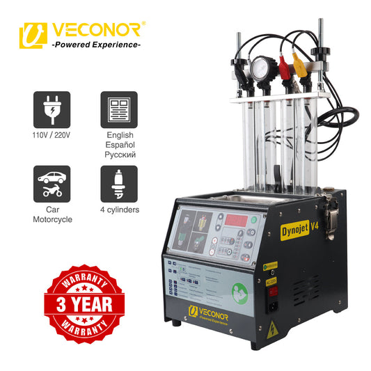 VECONOR Intelligent Car Fuel Injector Tester Cleaning Machine Injector Ultrasonic Cleaner 4-Cylinders
